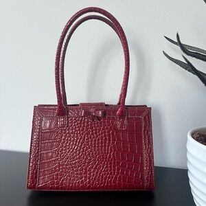Red Faux Snake Skin Shoulder Bag